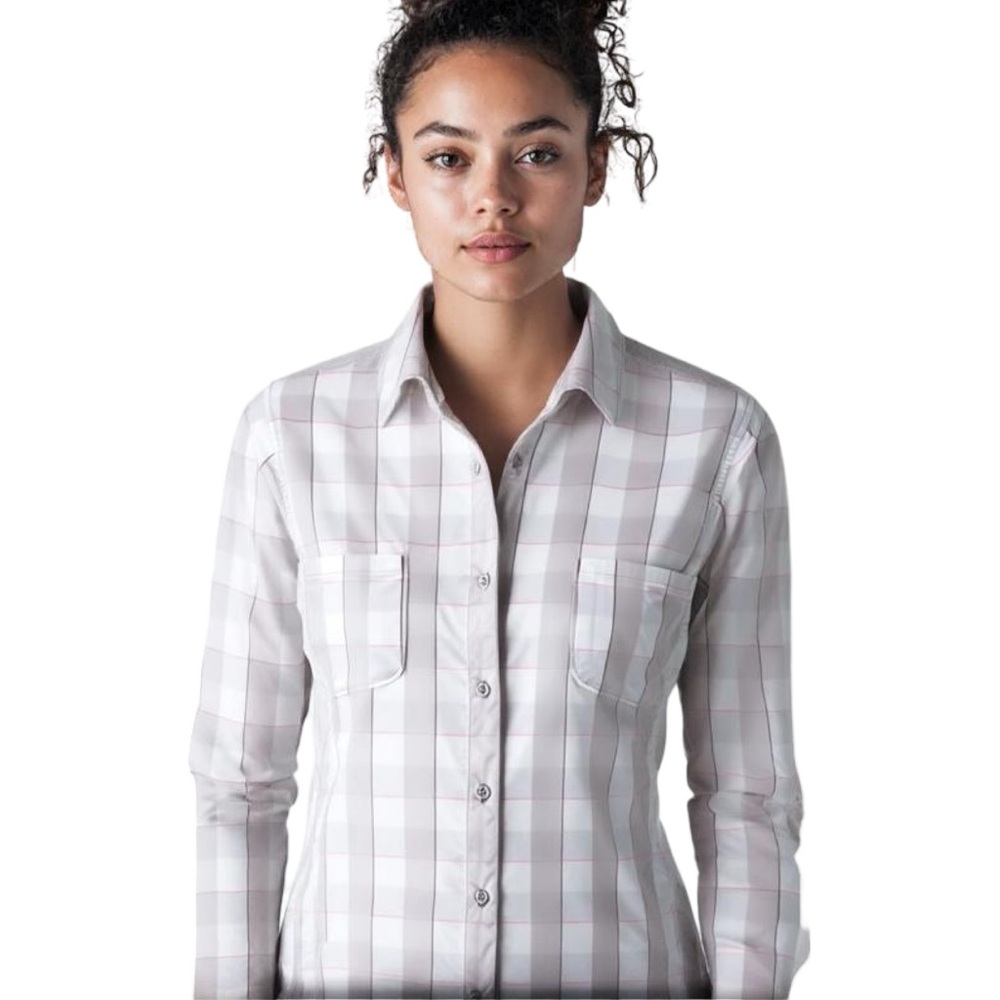 The North Face Long Sleeve Button Up Sunblocker Shirt Zinc Gray Pink Plaid